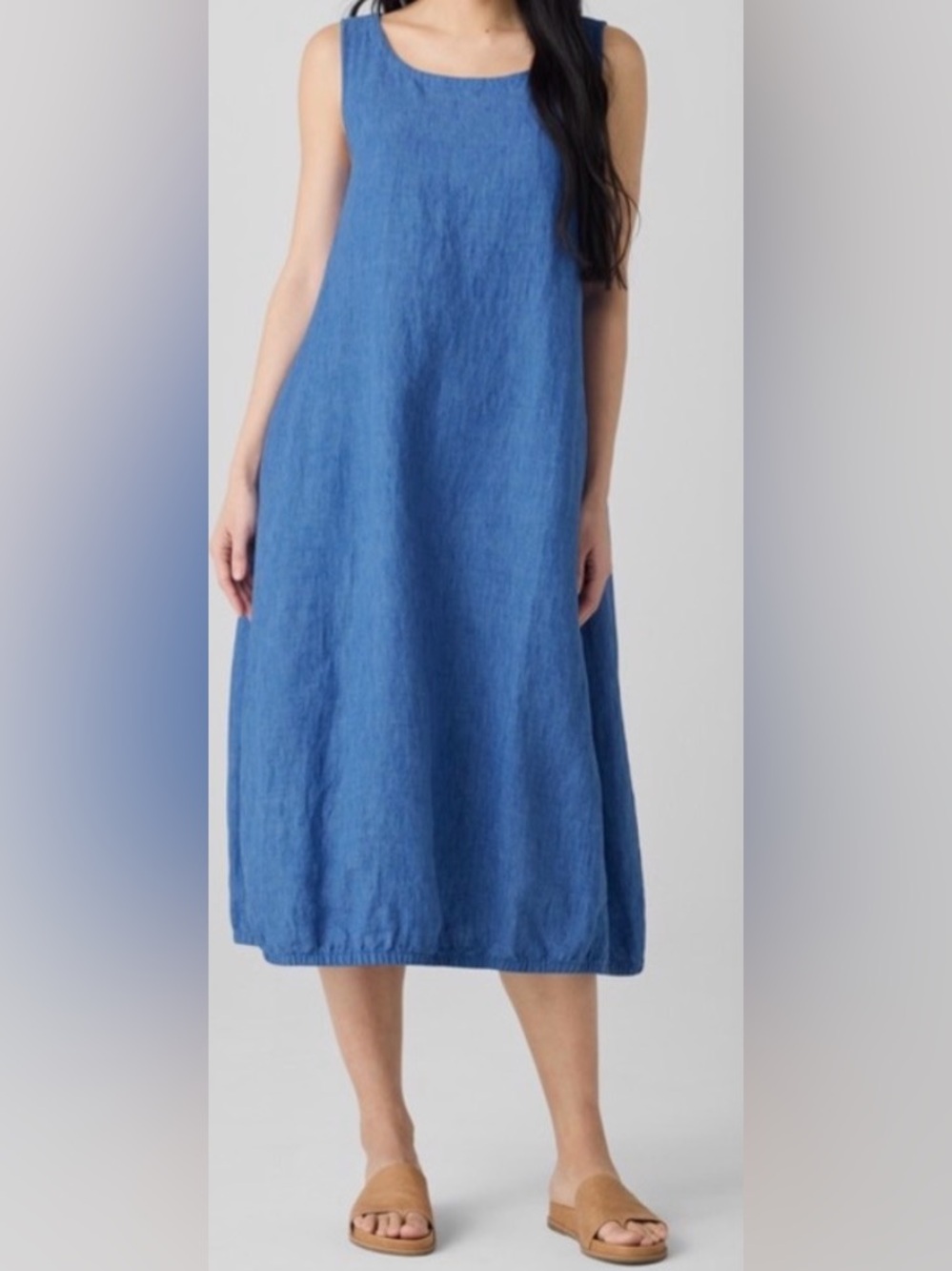 Eileen Fisher Washed Organic Linen Délavé Lantern Dress | color; ultramarine | M